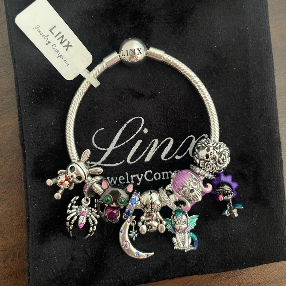 Linx Snake Chain Bracelet with Whimsical Goth Themed Charms